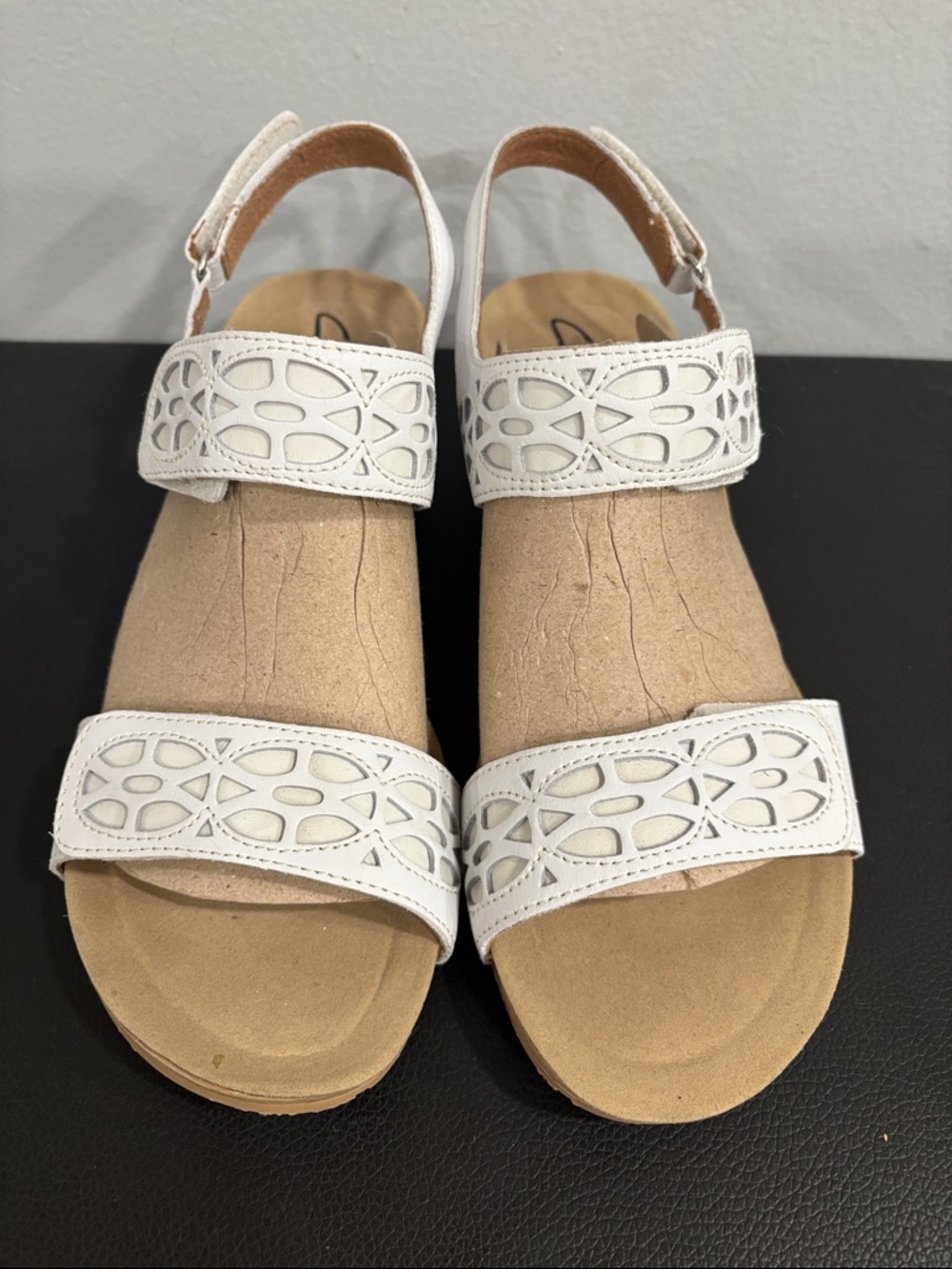 Clarks White Cutout Strap Slingback Sandals